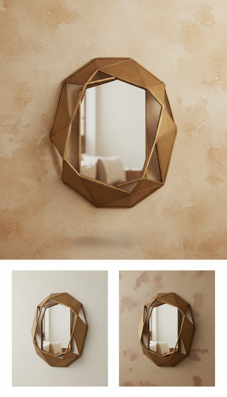 Honey Bronze Geometric Mirror With Faceted Edges